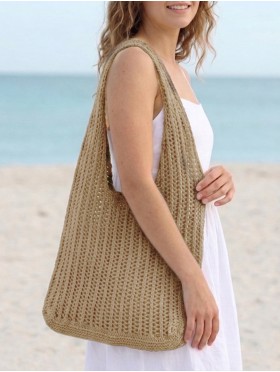 Solid Color Crochet Beach Tote Bag